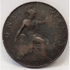 GREAT BRITAIN UK 1907 . ONE 1 PENNY . ERROR . DOUBLE TAIL